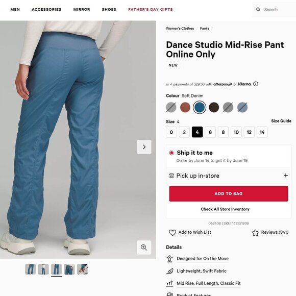 Exclusive Lululemon Dance Studio Mid-Rise Pants Blue Soft Denim 4 Full Straight - Picture 5 of 14